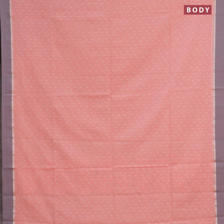 Khadi cotton saree peach pink with allover thread weaves and temple design simple border -