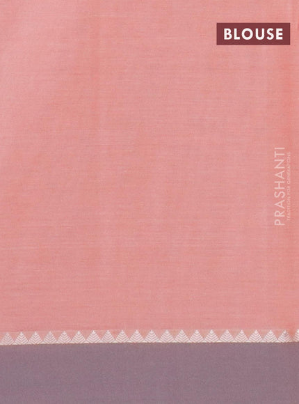 Khadi cotton saree peach pink with allover thread weaves and temple design simple border -