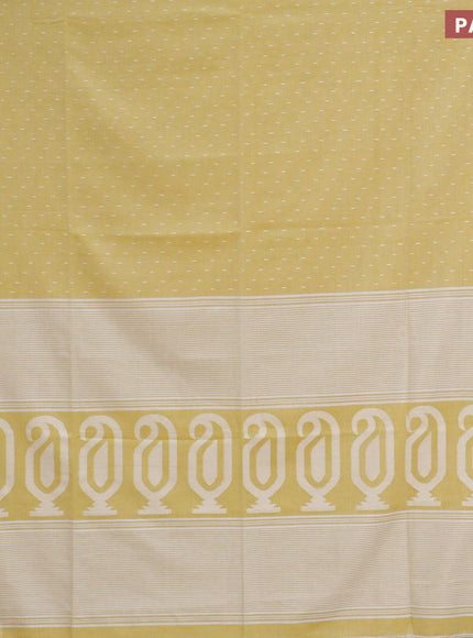 Khadi cotton saree yellow with allover thread weaves and temple design simple border -