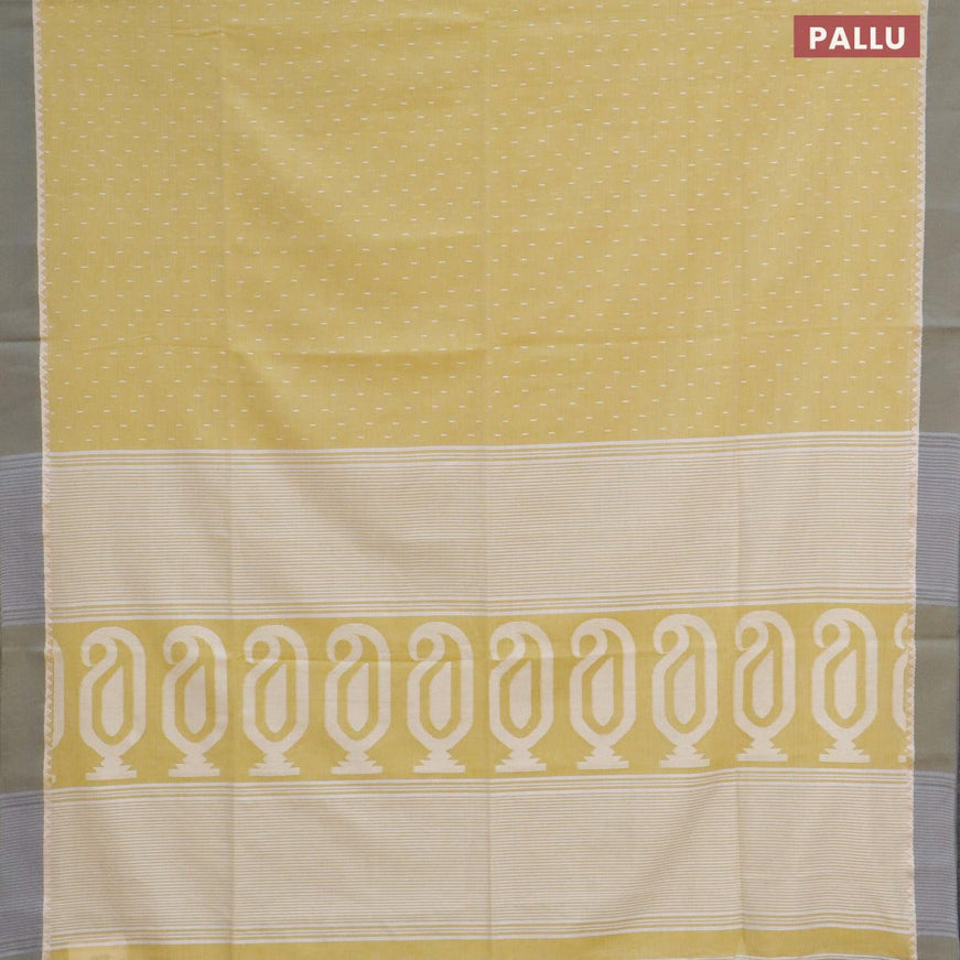 Khadi cotton saree yellow with allover thread weaves and temple design simple border -