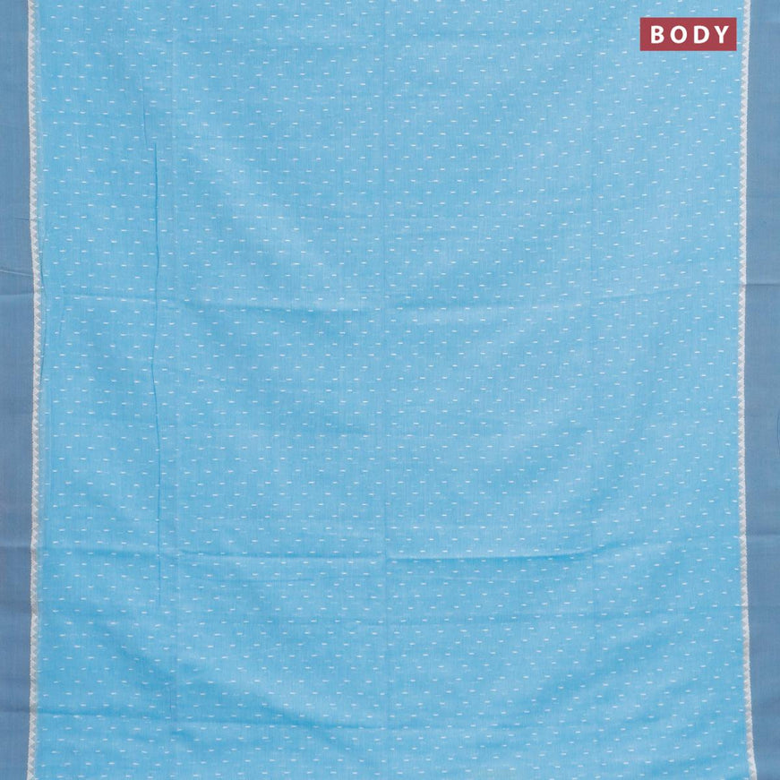 Khadi cotton saree light blue with allover thread weaves and temple design simple border -