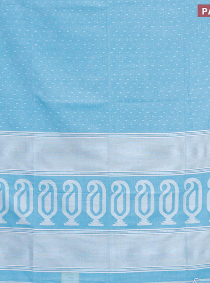 Khadi cotton saree light blue with allover thread weaves and temple design simple border -