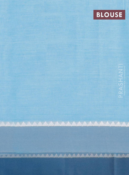 Khadi cotton saree light blue with allover thread weaves and temple design simple border -