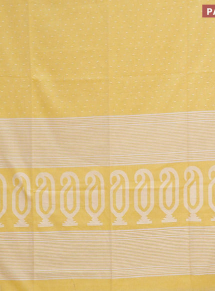 Khadi cotton saree yellow with allover thread weaves and temple design simple border -