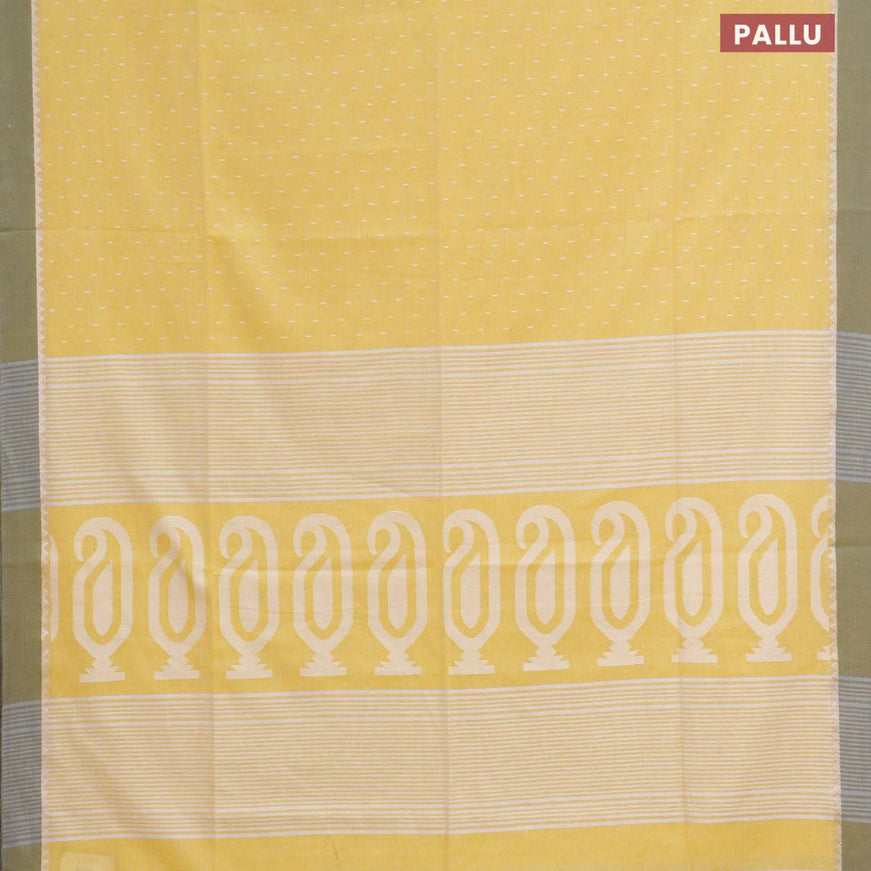 Khadi cotton saree yellow with allover thread weaves and temple design simple border -