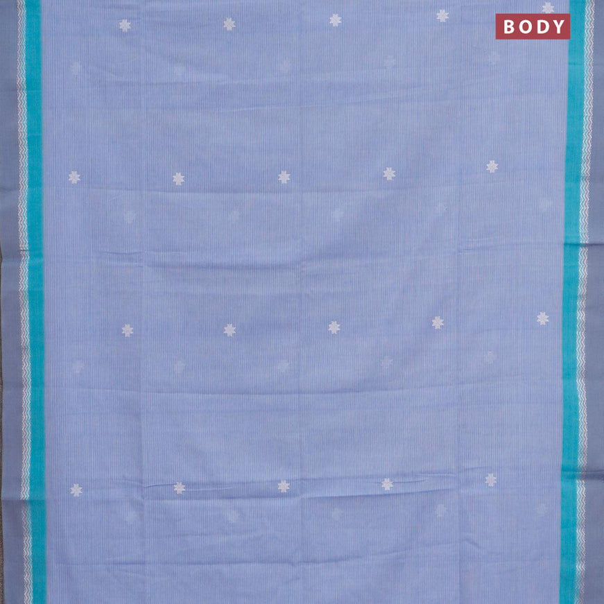 Khadi cotton saree blue with thread woven buttas and simple border -