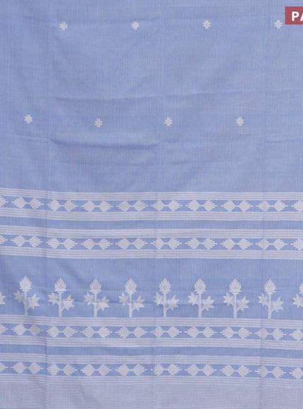 Khadi cotton saree blue with thread woven buttas and simple border -