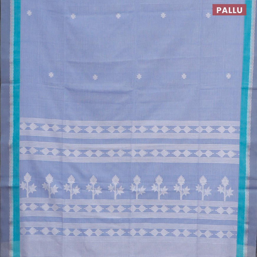 Khadi cotton saree blue with thread woven buttas and simple border -