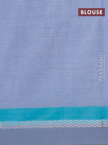 Khadi cotton saree blue with thread woven buttas and simple border -