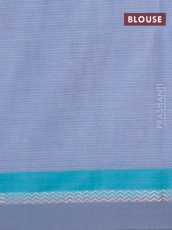 Khadi cotton saree blue with thread woven buttas and simple border -