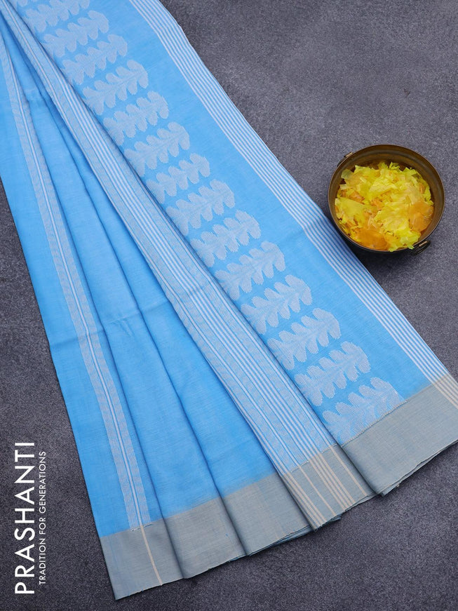 Khadi cotton saree light blue and beige with allover thread weaves and simple border -