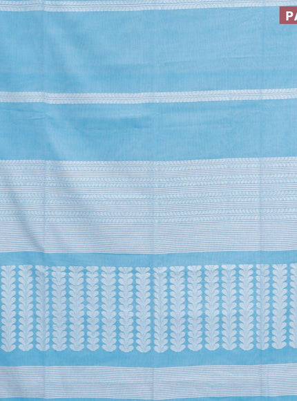 Khadi cotton saree light blue and beige with allover thread weaves and simple border -