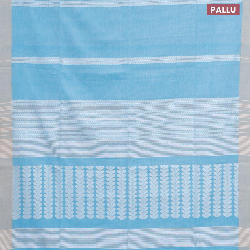 Khadi cotton saree light blue and beige with allover thread weaves and simple border -