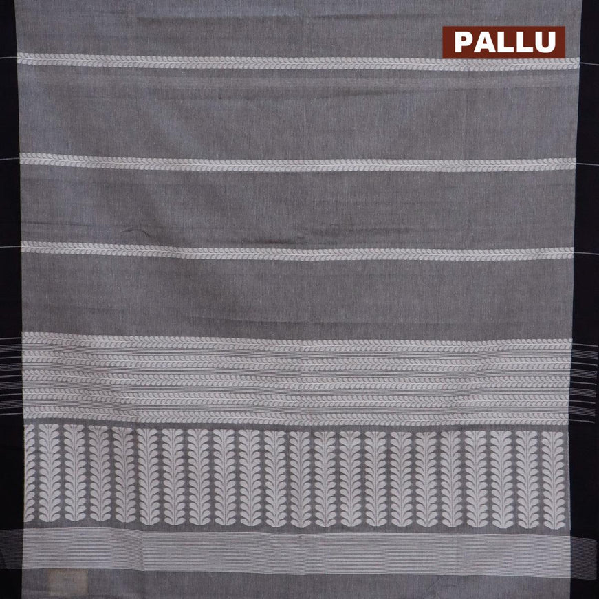 Khadi cotton saree dark grey and black with allover thread weaves and simple border -