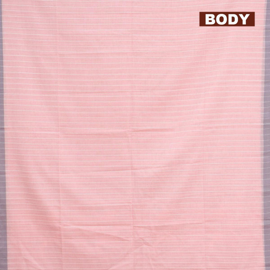 Khadi cotton saree peach pink with allover stripes pattern and simple border -