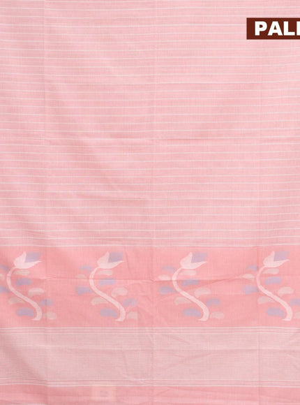 Khadi cotton saree peach pink with allover stripes pattern and simple border -