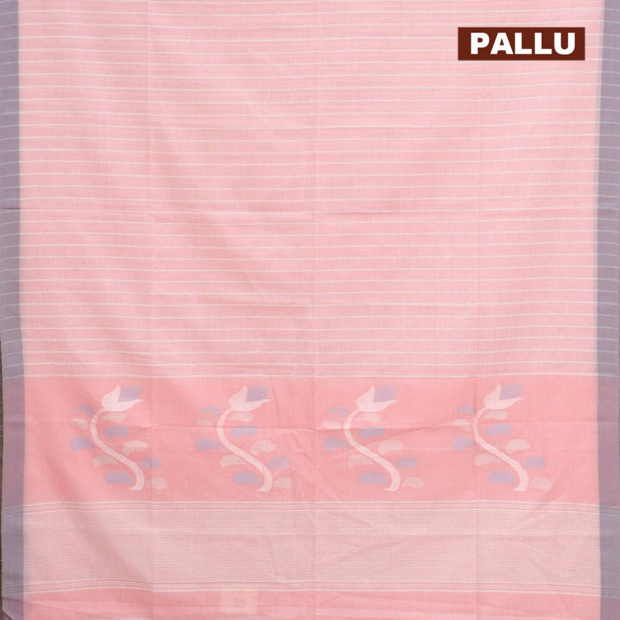 Khadi cotton saree peach pink with allover stripes pattern and simple border -