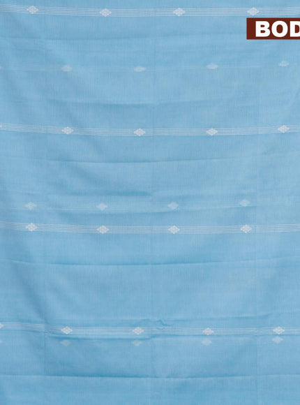 Khadi cotton saree light blue with allover thread strips & buttas and simple border -