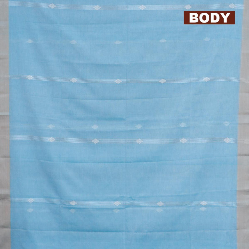 Khadi cotton saree light blue with allover thread strips & buttas and simple border -