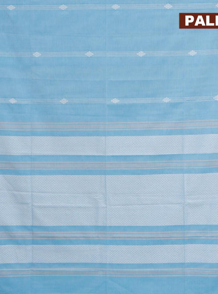 Khadi cotton saree light blue with allover thread strips & buttas and simple border -