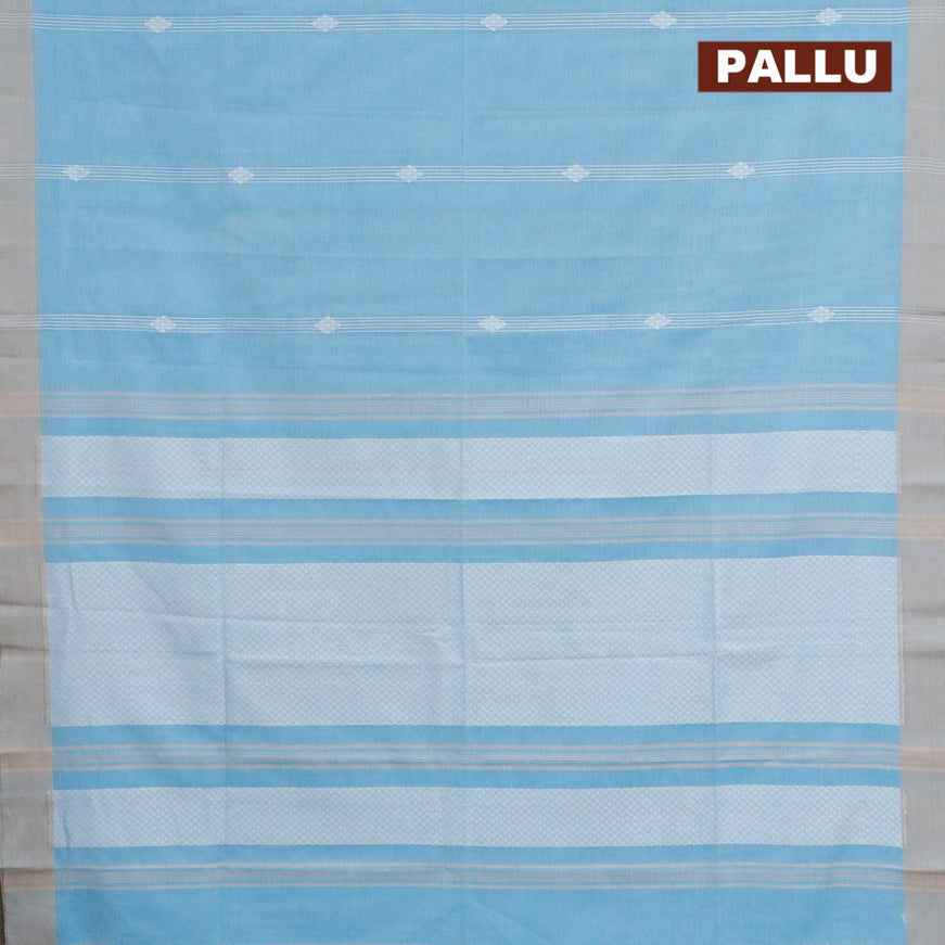 Khadi cotton saree light blue with allover thread strips & buttas and simple border -