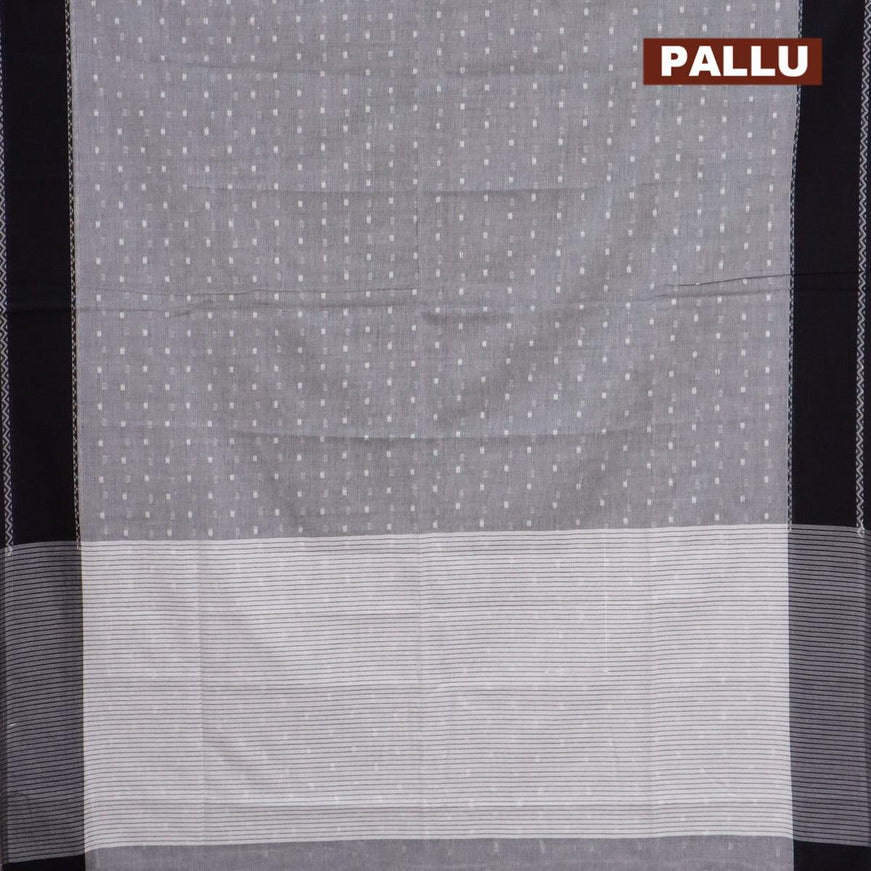 Khadi cotton saree grey and black with allover thread woven buttas and simple border -