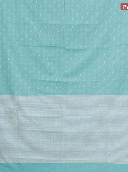 Khadi cotton saree teal blue and grey with allover thread woven buttas and simple border -