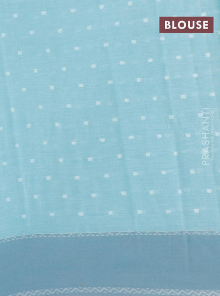 Khadi cotton saree teal blue and grey with allover thread woven buttas and simple border -