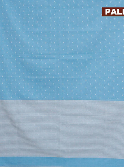 Khadi cotton saree light blue and grey with allover thread woven buttas and simple border -