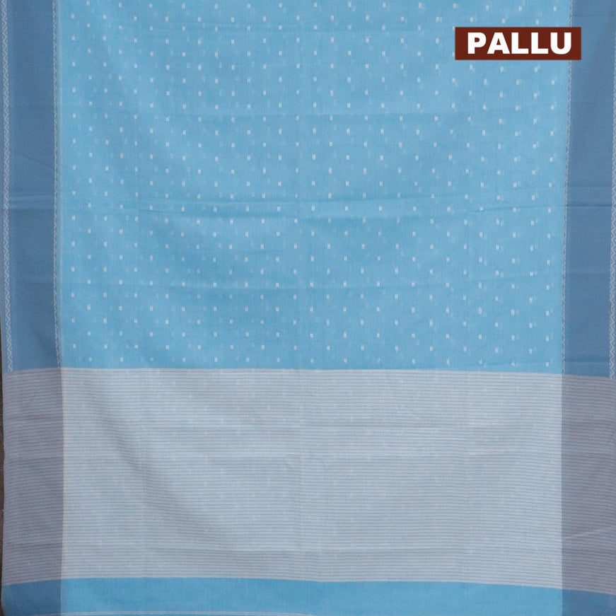 Khadi cotton saree light blue and grey with allover thread woven buttas and simple border -