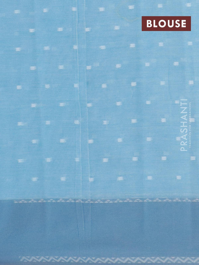 Khadi cotton saree light blue and grey with allover thread woven buttas and simple border -