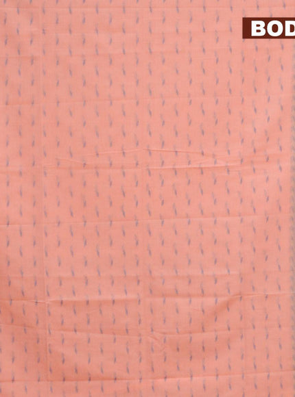 Khadi cotton saree peach pink and grey with thread woven geometric buttas and thread woven border -