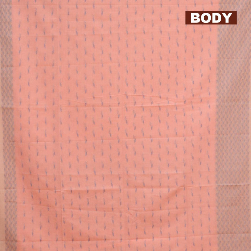 Khadi cotton saree peach pink and grey with thread woven geometric buttas and thread woven border -