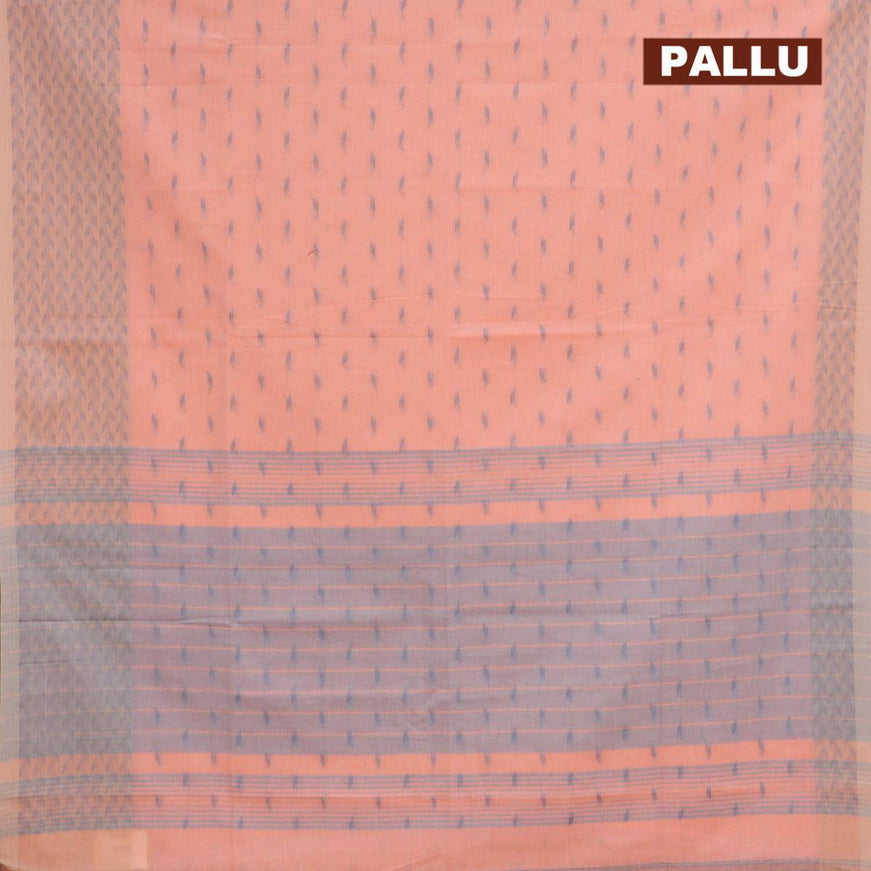 Khadi cotton saree peach pink and grey with thread woven geometric buttas and thread woven border -