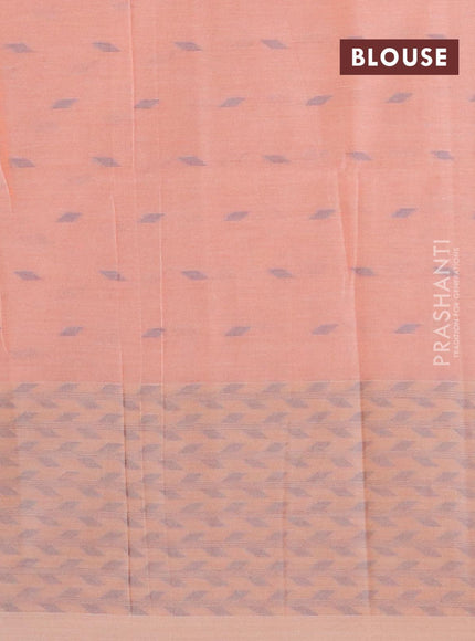 Khadi cotton saree peach pink and grey with thread woven geometric buttas and thread woven border -