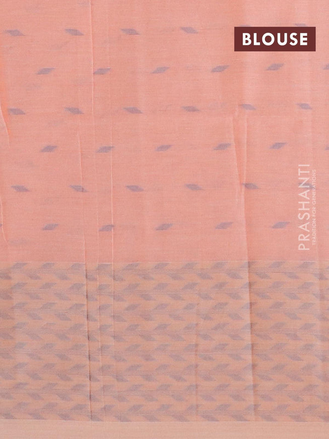 Khadi cotton saree peach pink and grey with thread woven geometric buttas and thread woven border -