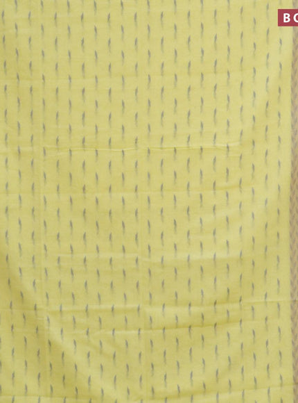 Khadi cotton saree lime yellow and grey with thread woven geometric buttas and thread woven border -