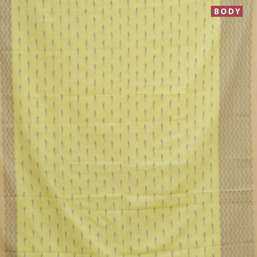 Khadi cotton saree lime yellow and grey with thread woven geometric buttas and thread woven border -