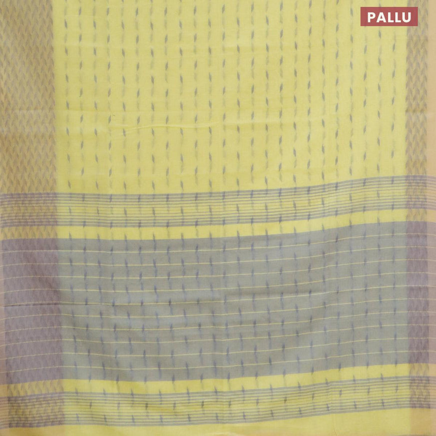 Khadi cotton saree lime yellow and grey with thread woven geometric buttas and thread woven border -