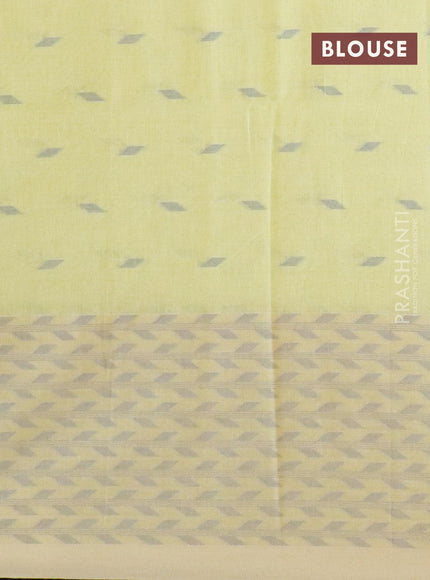 Khadi cotton saree lime yellow and grey with thread woven geometric buttas and thread woven border -