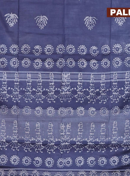 Linen cotton saree grey with allover batik butta prints and silver zari woven border