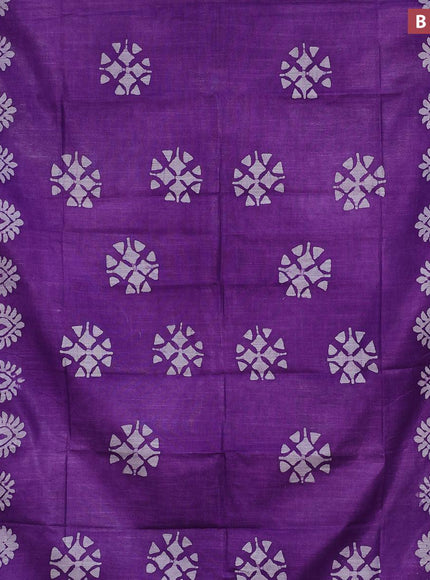 Linen cotton saree lavender with allover batik butta prints and silver zari woven border