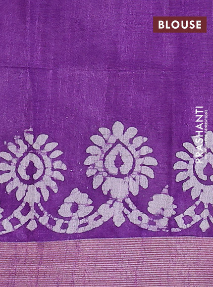 Linen cotton saree lavender with allover batik butta prints and silver zari woven border