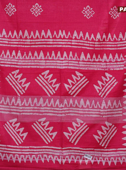 Linen cotton saree pink with allover batik butta prints and silver zari woven border