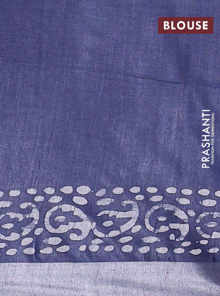 Linen cotton saree grey with allover batik butta prints and silver zari woven border