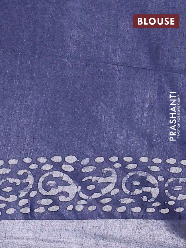 Linen cotton saree grey with allover batik butta prints and silver zari woven border