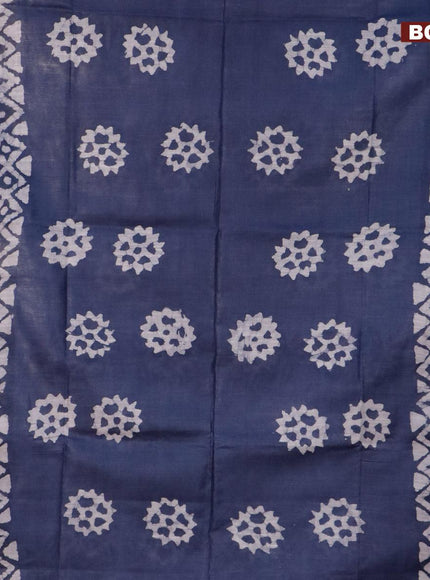 Linen cotton saree grey with allover batik butta prints and silver zari woven border