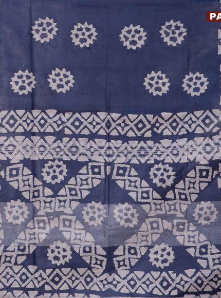 Linen cotton saree grey with allover batik butta prints and silver zari woven border