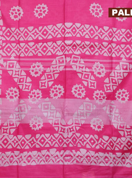 Linen cotton saree pink with allover batik butta prints and silver zari woven border