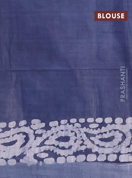 Linen cotton saree grey with allover batik butta prints and silver zari woven border